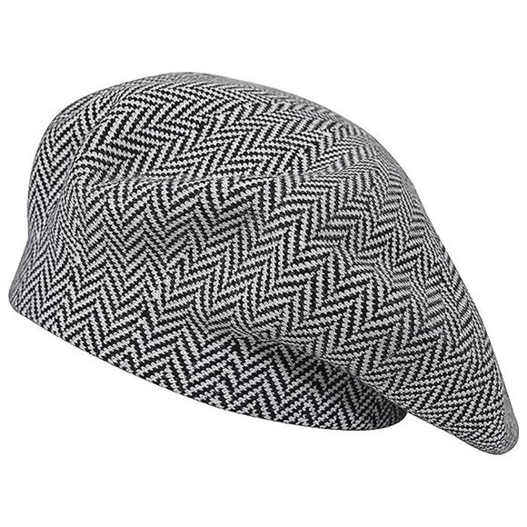 Womens French Beret Hat Striped Black - Picture 1 of 7
